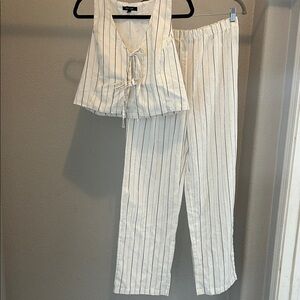 Striped white Sleeveless Top and Pants Set size L NWOT